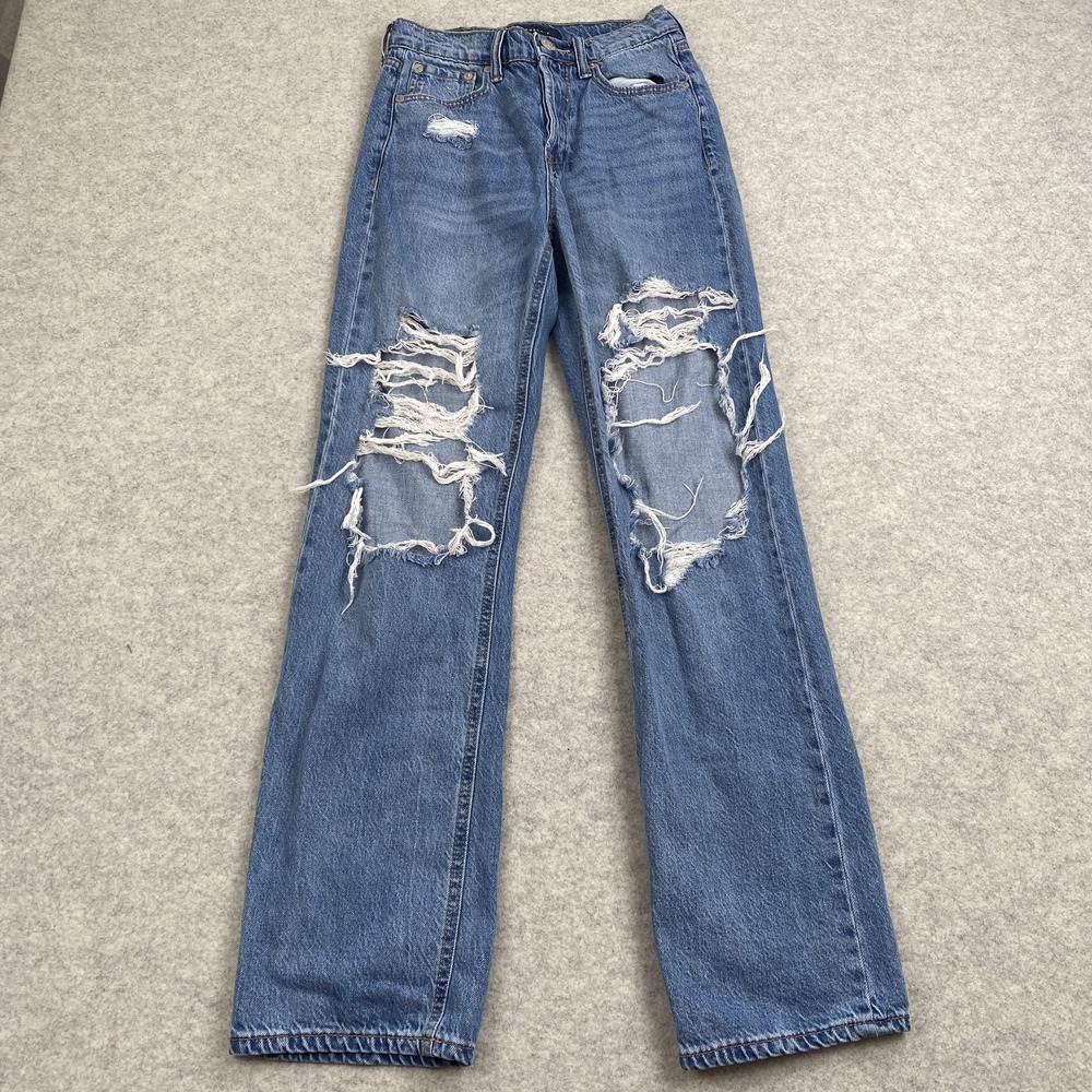 Aéropostale 90s Baggy Jeans Womens 0 (25x29) Blue High Rise Straight Distressed